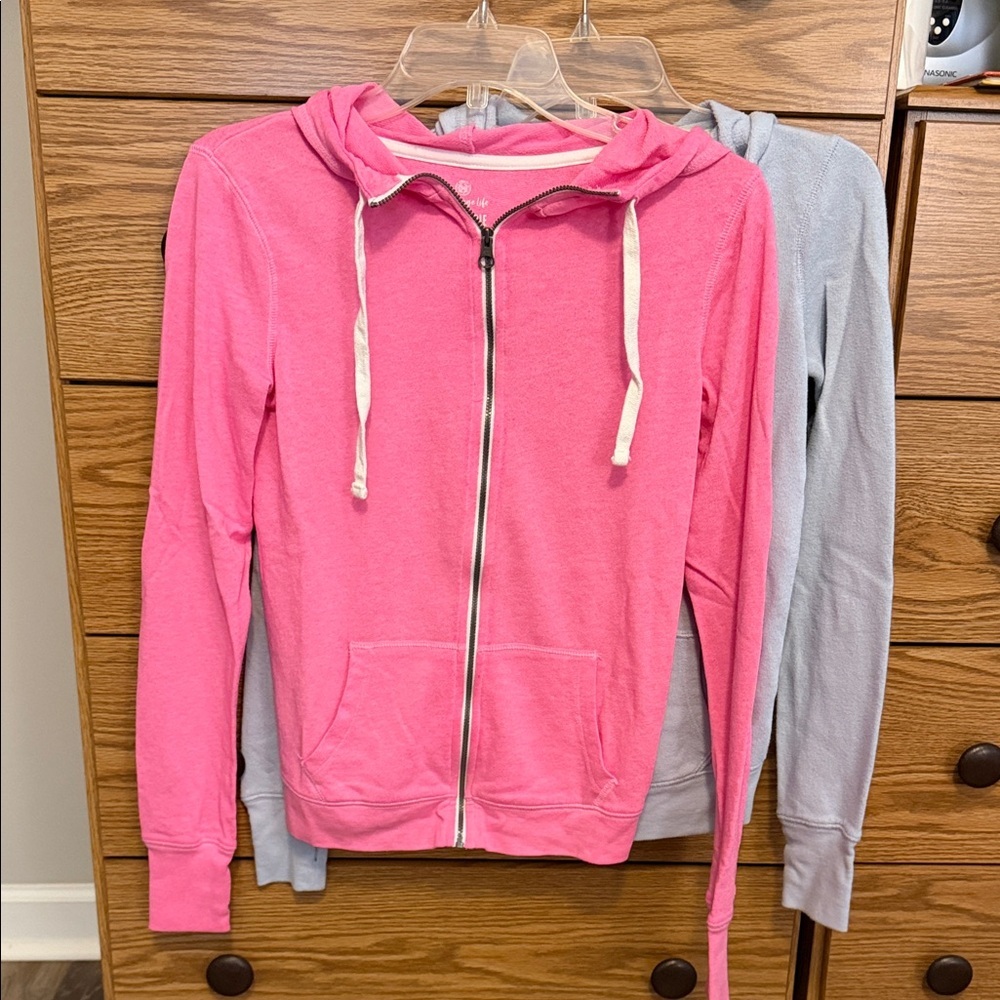 So Blue and Pink Zip-Up Hoodies XS